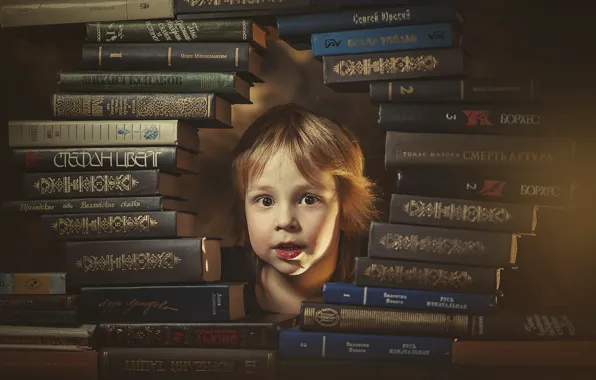Books, head, boy, child, Ksenia Lysenkova