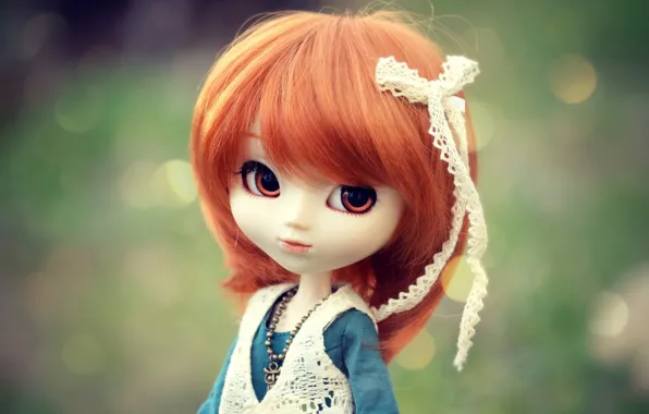 Picture toy, doll, red, bow, bokeh