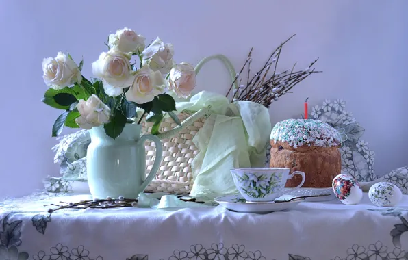 Picture roses, eggs, Easter, Cup, cake