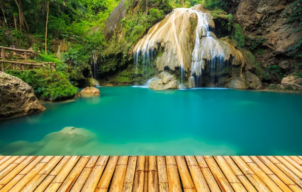 Forest, Park, stones, waterfall, Thailand, bridges, pond