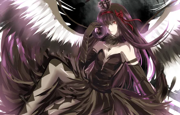 Girl, balls, wings, anime, crown, art, tape, mahou shoujo madoka magica