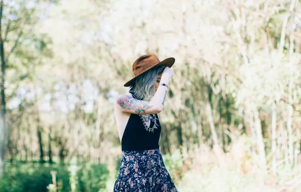 Girl, hat, tattoo, tattoo