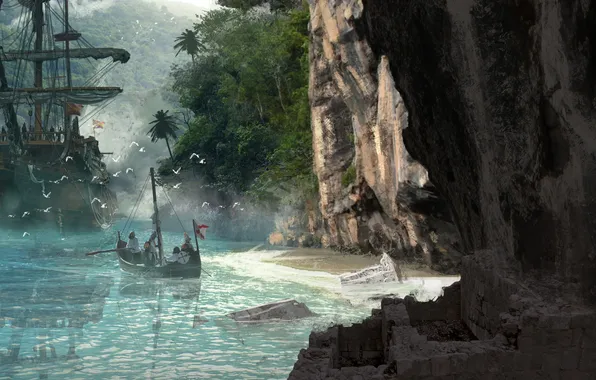 River, rocks, boat, ship, fortune