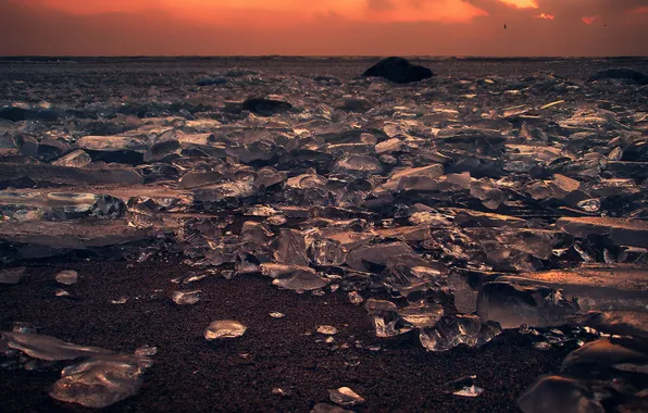 Picture sunset, fragments, ice