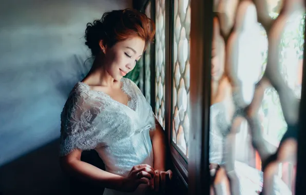 Girl, face, smile, dress, ring