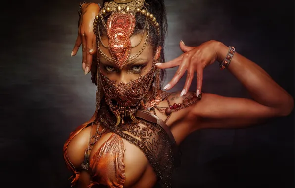 Chest, look, girl, decoration, hands, fingers