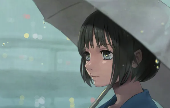 Look, girl, face, umbrella, anime