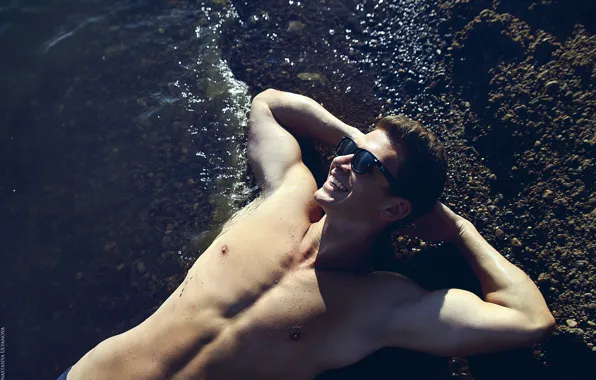 Smile, mood, shore, glasses