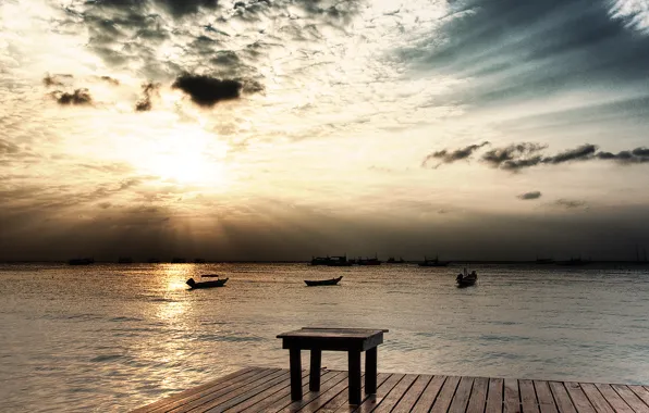 Wave, the sky, the sun, rays, nature, Marina, boats, pierce