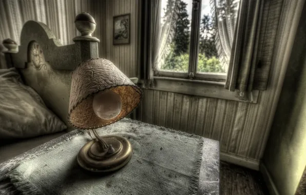 Table, lamp, window