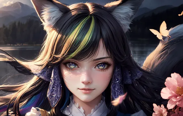 Look, girl, anime, Fox, ears