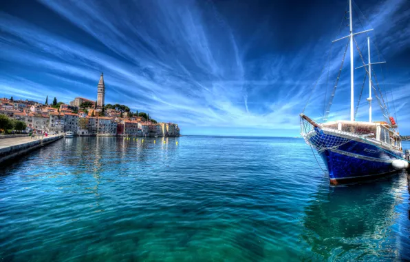 Sea, the sky, coast, HDR, home, yacht, horizon, Croatia