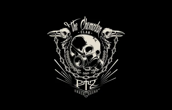 Music, Skull, Chain, Logo, Gas mask, Logo, Art, Art