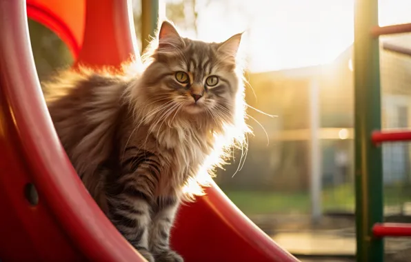 Cat, cat, look, light, the city, pose, street, slide