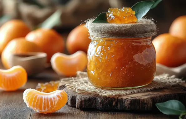 Glass, leaves, Board, Bank, burlap, stand, slices, jam
