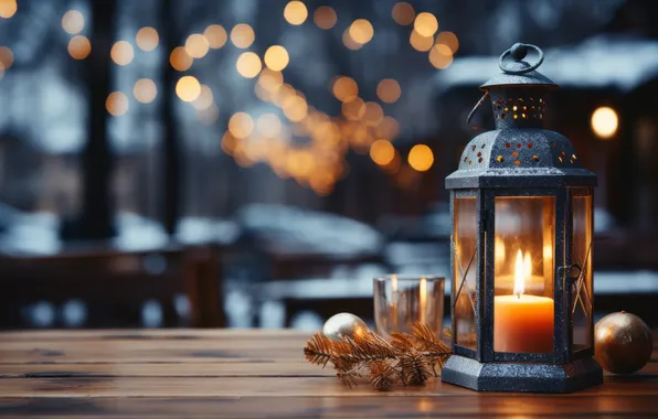 Winter, snow, night, Christmas, lantern, New year, Christmas, night