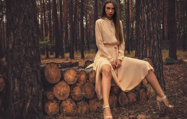 Alina, forest, trees, nature, fence, woods, peach, outside