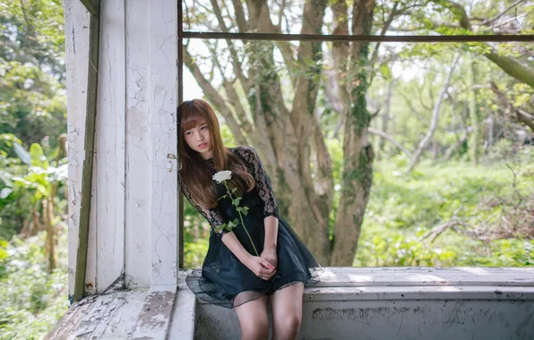 Summer, girl, face, roses, dress