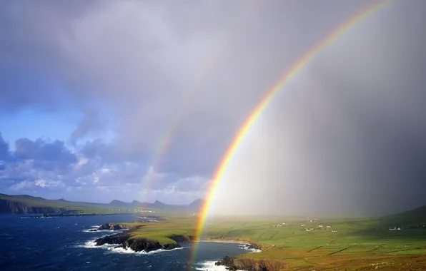 Picture MOUNTAINS, HORIZON, The SKY, CLOUDS, SURF, PLAIN, COAST, RAINBOW