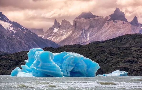 Ice, snow, mountains, lake, South America, Patagonia