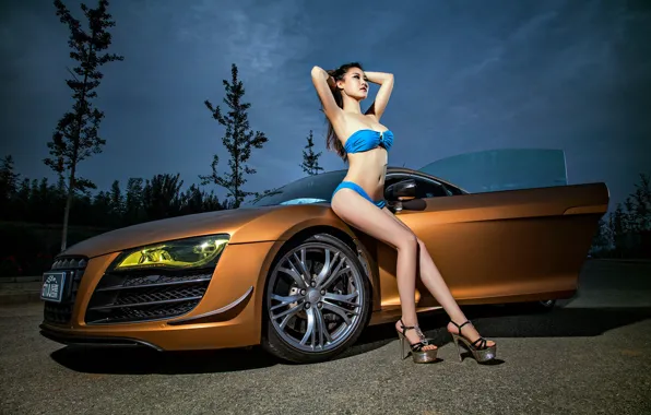 Machine, auto, girl, model, Asian, Audi R8, car, korean model