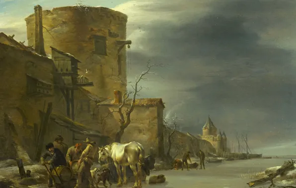 Landscape, picture, Nicolas Pietersz Berchem, The City Wall Of Haarlem In The Winter