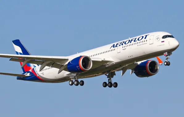 The plane, Liner, Aeroflot, Landing, Airbus, Aeroflot, Airbus A350-900, Chassis