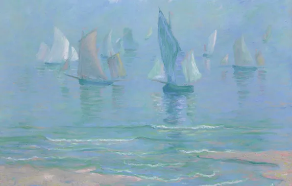 Sea, shore, boat, ship, picture, sail, seascape, Theodore Earl Butler