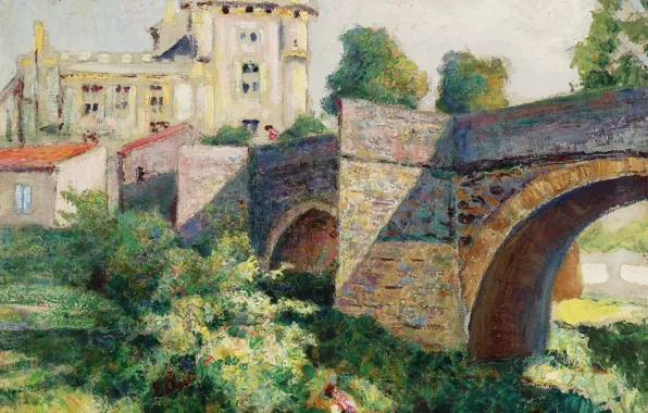 Picture landscape, bridge, picture, Victor Charreton, Victor Charreton, The Church in Murol