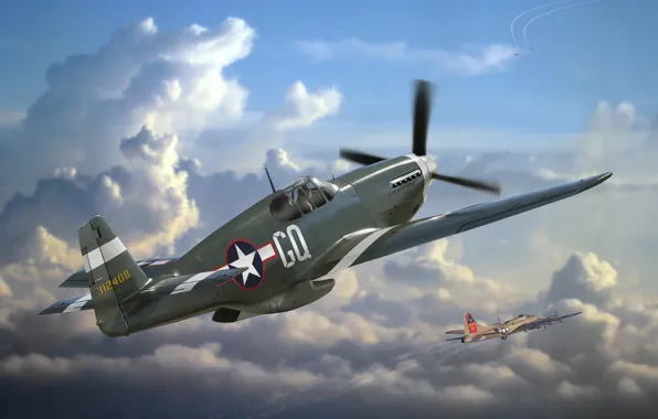 Wallpaper the plane, Mustang, fighter, art, USA, the battle, P-51 ...