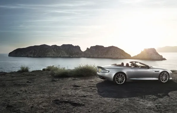 Aston Martin, The sun, The sky, Water, Sea, Auto, Convertible, Grey