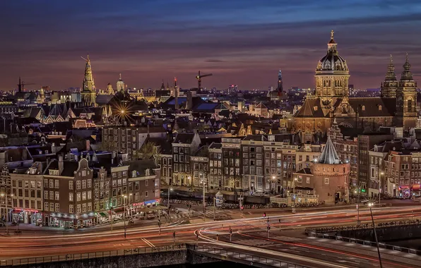 Picture the city, lights, home, the evening, Amsterdam, channel, Netherlands