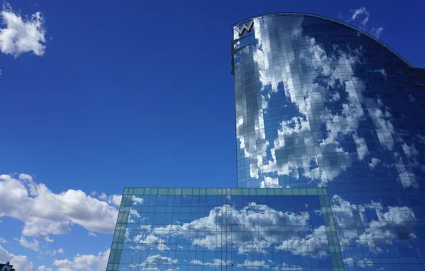 Picture the sky, clouds, reflection, the building, Spain, Barcelona, Barcelona, Spain