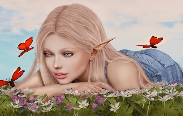 Picture lies, girl, summer, face, hair, butterfly