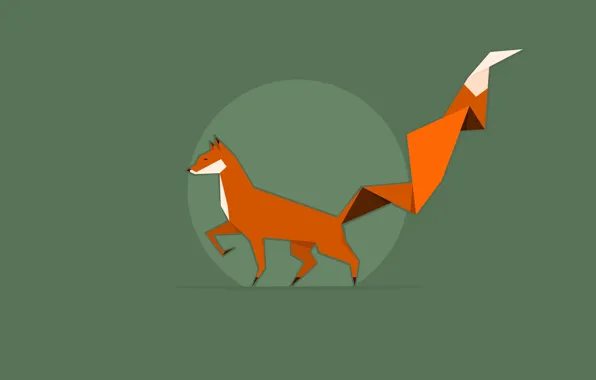 Picture background, green, round, red, Fox, Fox, origami, orange