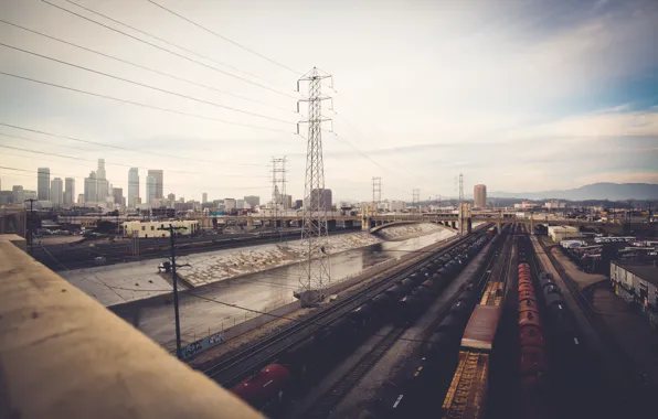 Picture USA, United States, skyline, Los Angeles, California, view, train, railway