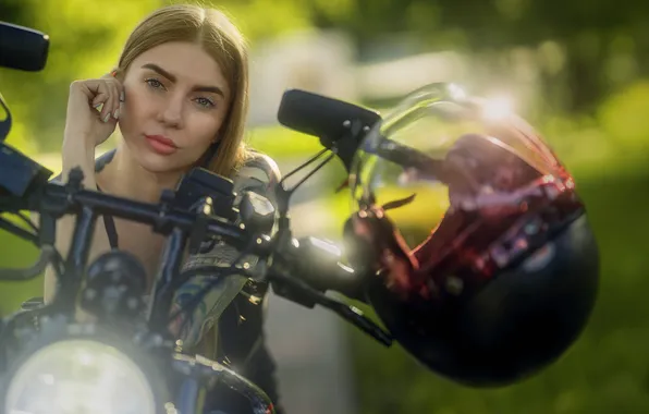 Summer, look, girl, tenderness, portrait, beauty, motorcycle, Yuri Zakharov