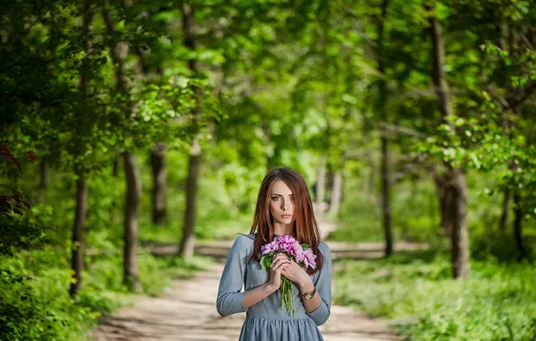 Picture sadness, loneliness, bouquet, dress, alley, Nadia