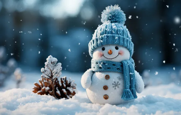 Winter, snow, New Year, Christmas, snowman, happy, Christmas, night