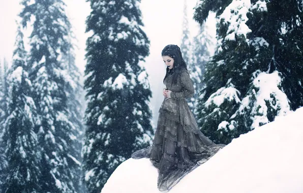 Winter, forest, girl