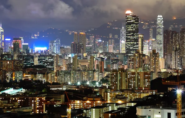 Picture light, night, the city, lights, building, home, Hong Kong, skyscrapers