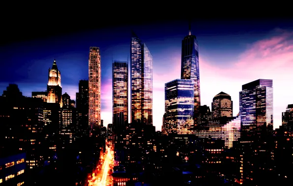 Night, city, the city, lights, light, night, manhattan, Manhattan