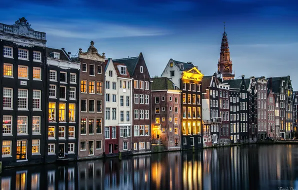 Water, lights, home, excerpt, Amsterdam, channel, Netherlands