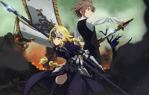Girl, weapons, anime, art, guy, two, Fate Apocrypha, FateApocrypha