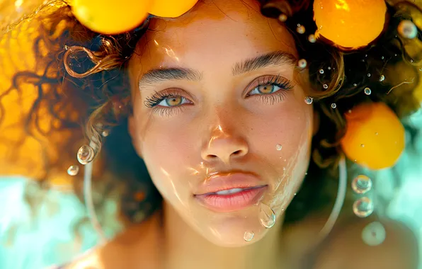 Look, water, girl, light, bubbles, face, pose, portrait