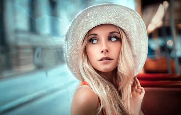 Summer, look, girl, hat, blonde, Lods Franck