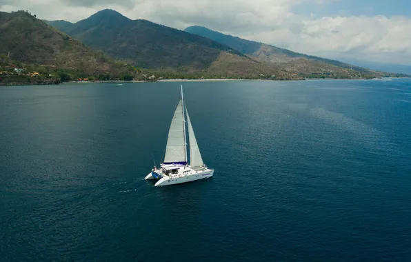 Sea, the way, movement, coast, sails, walk, journey, catamaran