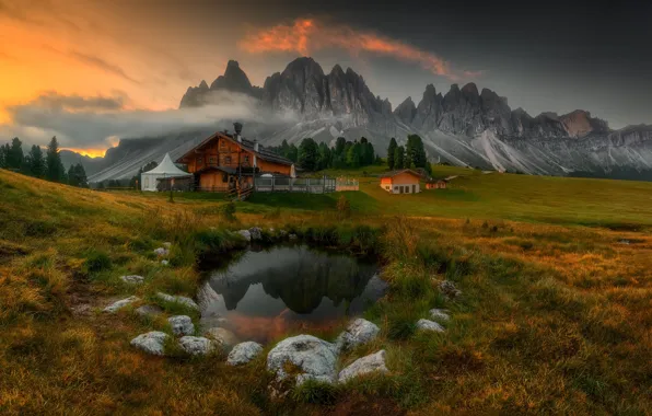 Picture grass, clouds, landscape, mountains, nature, stones, home, Italy