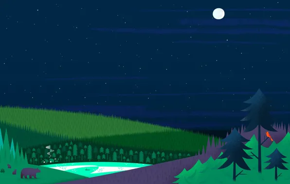 Forest, lake, the moon, tree, home, Stars, bears, google now