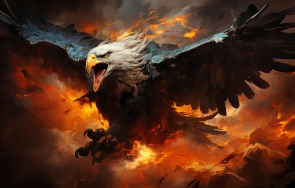 Art, birds, eagle, burn